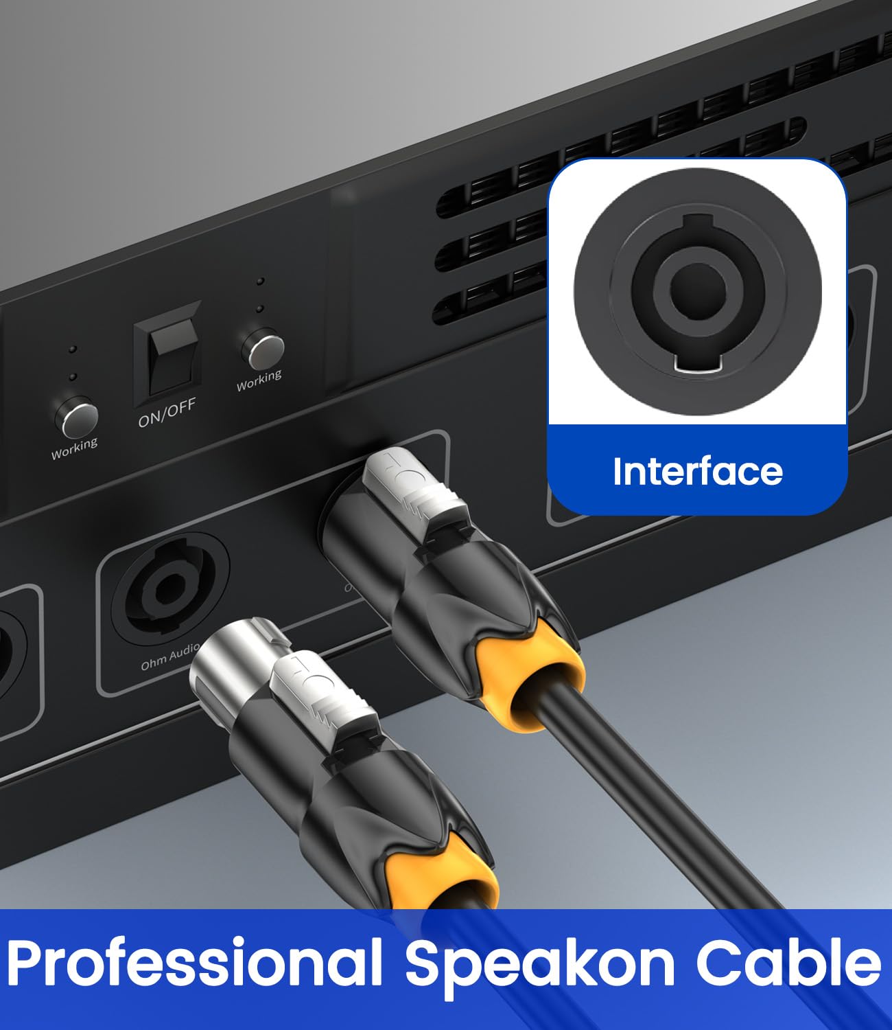 1Pack 30M Cavi Speakon 15AWG Cavo per Casse con Twist Lock | Compatibile con Connettori Speakon NL4FC, NL2FC, Diametro Esterno 8 mm, 2 Conduttori, M-M, Resistente al Freddo e al Caldo