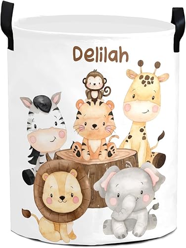 Miniatura 2 de Safari Jungle Animals - Cesta de lavandería personalizada con asa impermeable, cesta plegable personalizada para niños y niñas, dormitorio de
