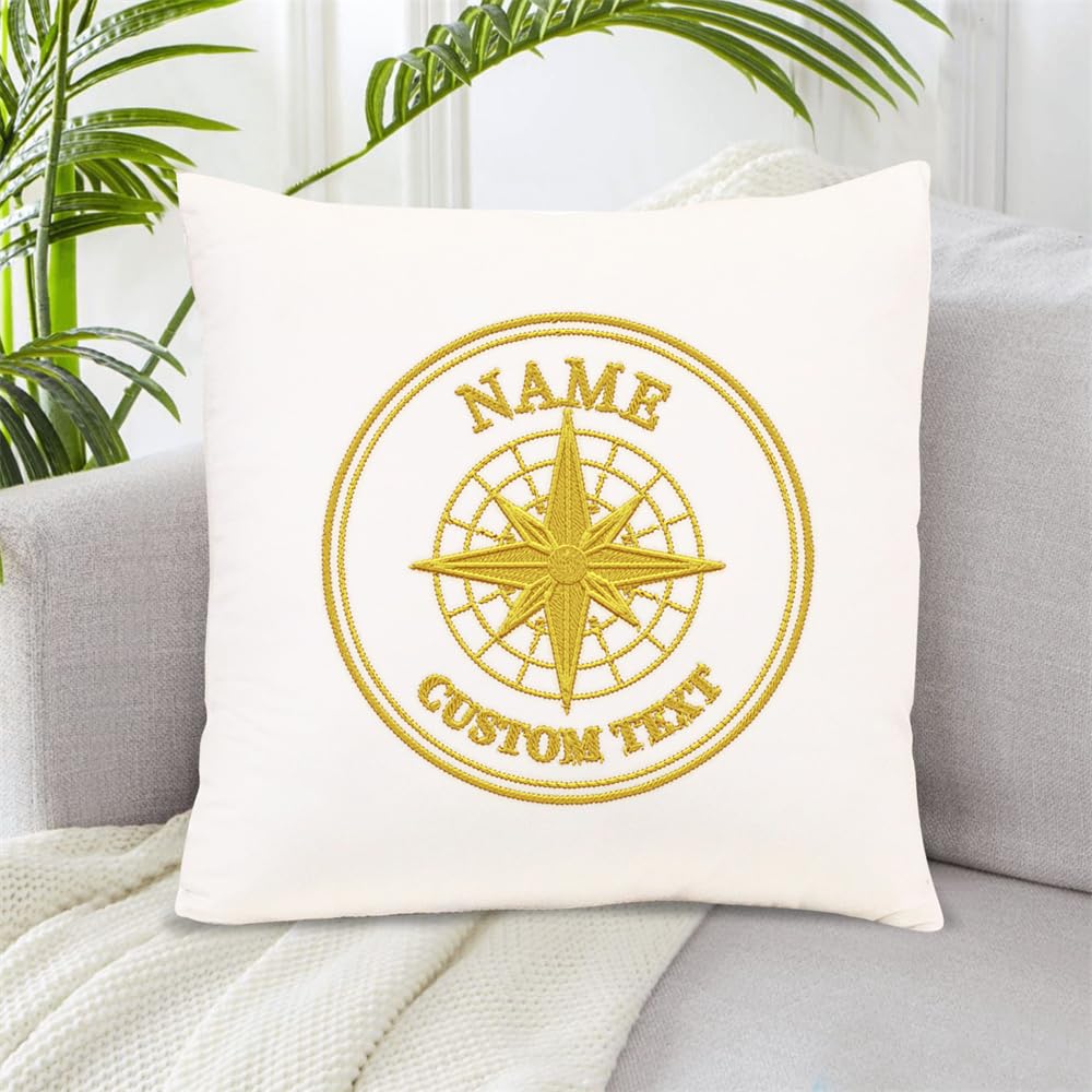 Personalized Nautical Ocean Blue Embroidered Pillow Covers, Custom Sailor Sailing Boat Captain Name Pillow Cushion with Compass, Nautical Boat Ship Sailboat Sailing Pillowcases Decoration Gifts