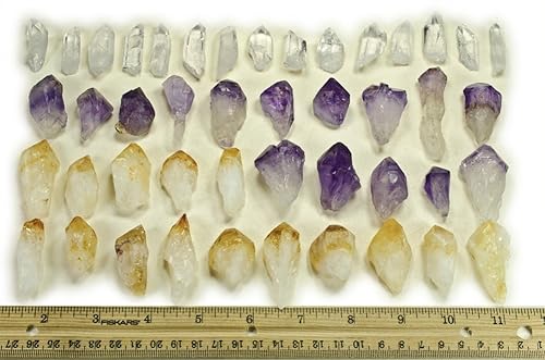 Fantasia Materiales 30 puntos medios para la fabricación de joyas y envoltura de alambres - Citrino, amatista y puntos de cuarzo de cristal