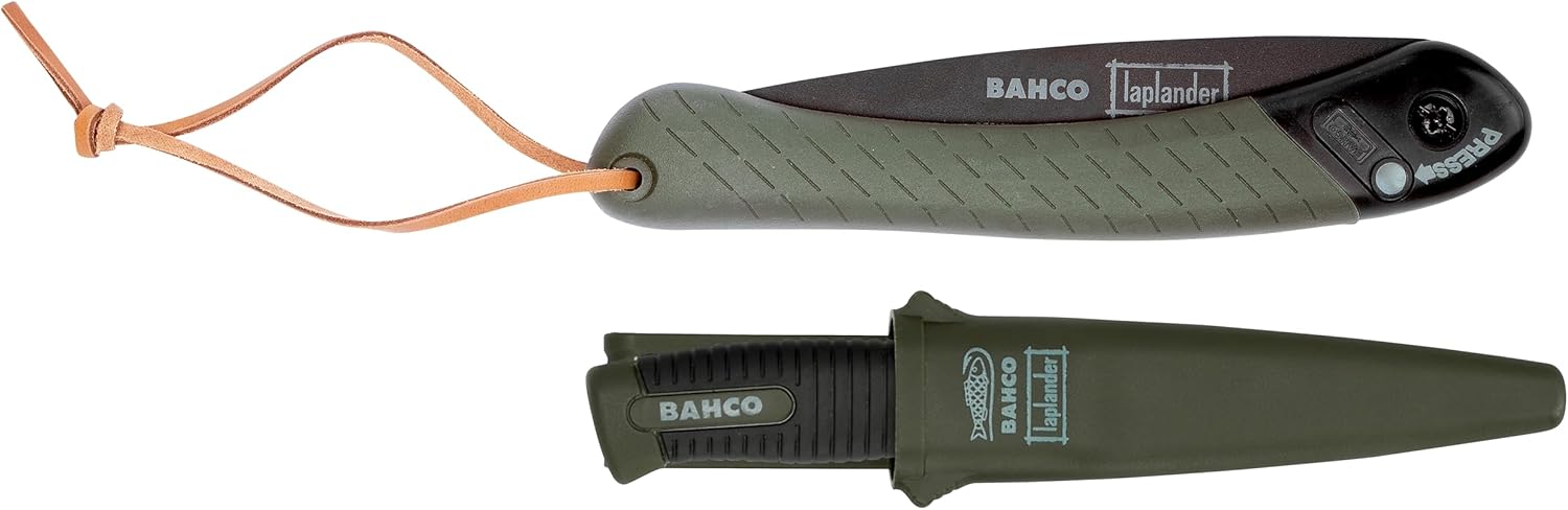 Bahco 9" Laplander Folding Saw & Knife Combination, Includes 396-LAP Saw and 2446-LAP Knife with Rust-Proof Blade, Perfect Grip, and Belt Holster for Bushcraft, Camping, and Outdoor Utility Tasks