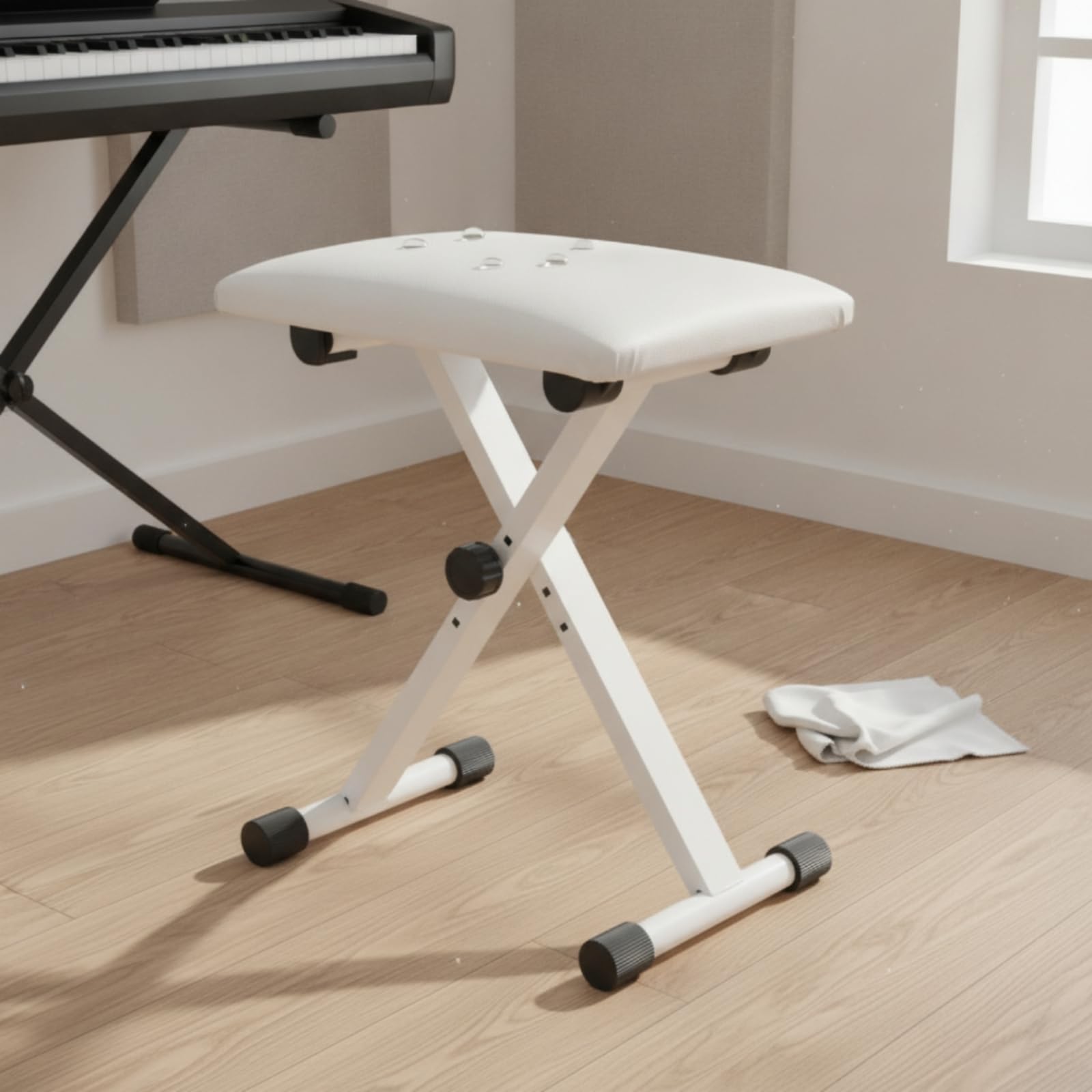 Amagogo Sgabello Regolabile per Pianoforte Sedia Tastiera Pieghevole Seduta Imbottita in Pelle Struttura Antiscivolo con Regolazione ’altezza Adatto per di Registrazione