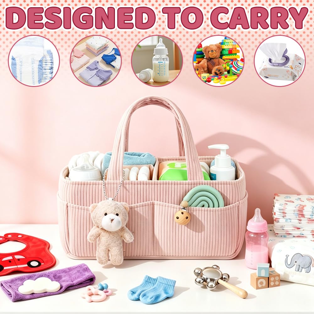 organizer do przechowywania pieluszek, przenośny kosz na pieluchy z przegródkami i uchwytami, duży organizer na pieluchy, diaper caddy z miśkiem, organizer na pieluchy do podróży dla dzieci