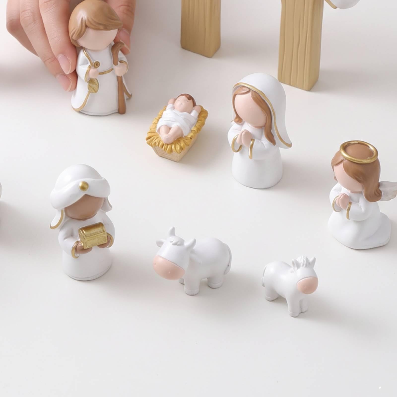 12 Pezzi Presepe in Resina Multicolore | Natalizio, Capanna Del Presepe, per Mensola, Caminetto, Collezionisti, Bianco