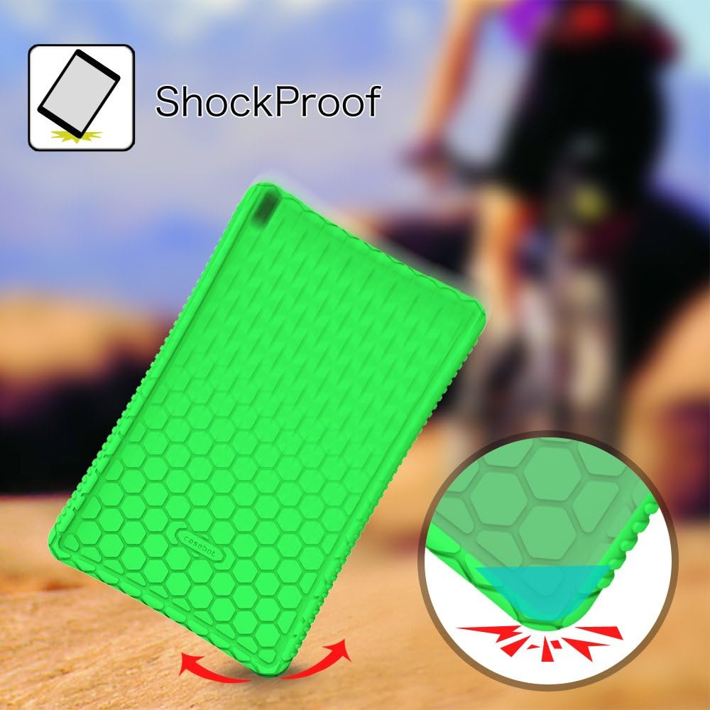 Fintie Silicone Case for Amazon Fire HD 10 (Compatible with 7th and 9th Generations, 2017 and 2019 Releases) - [Honey Comb Series] [Kids Friendly] Light Weight Shock Proof Back Cover, Green