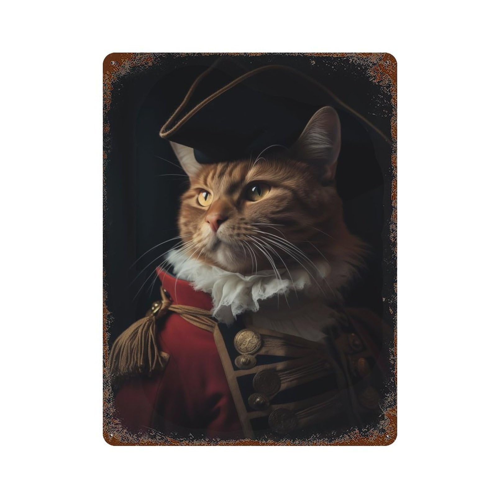 Decorative Tin Sign with Funny Napoleon Emperor Cat Design 15.7"x11.8", for Basement, Hobby Room And Garage Decor, Rustic Home Decor