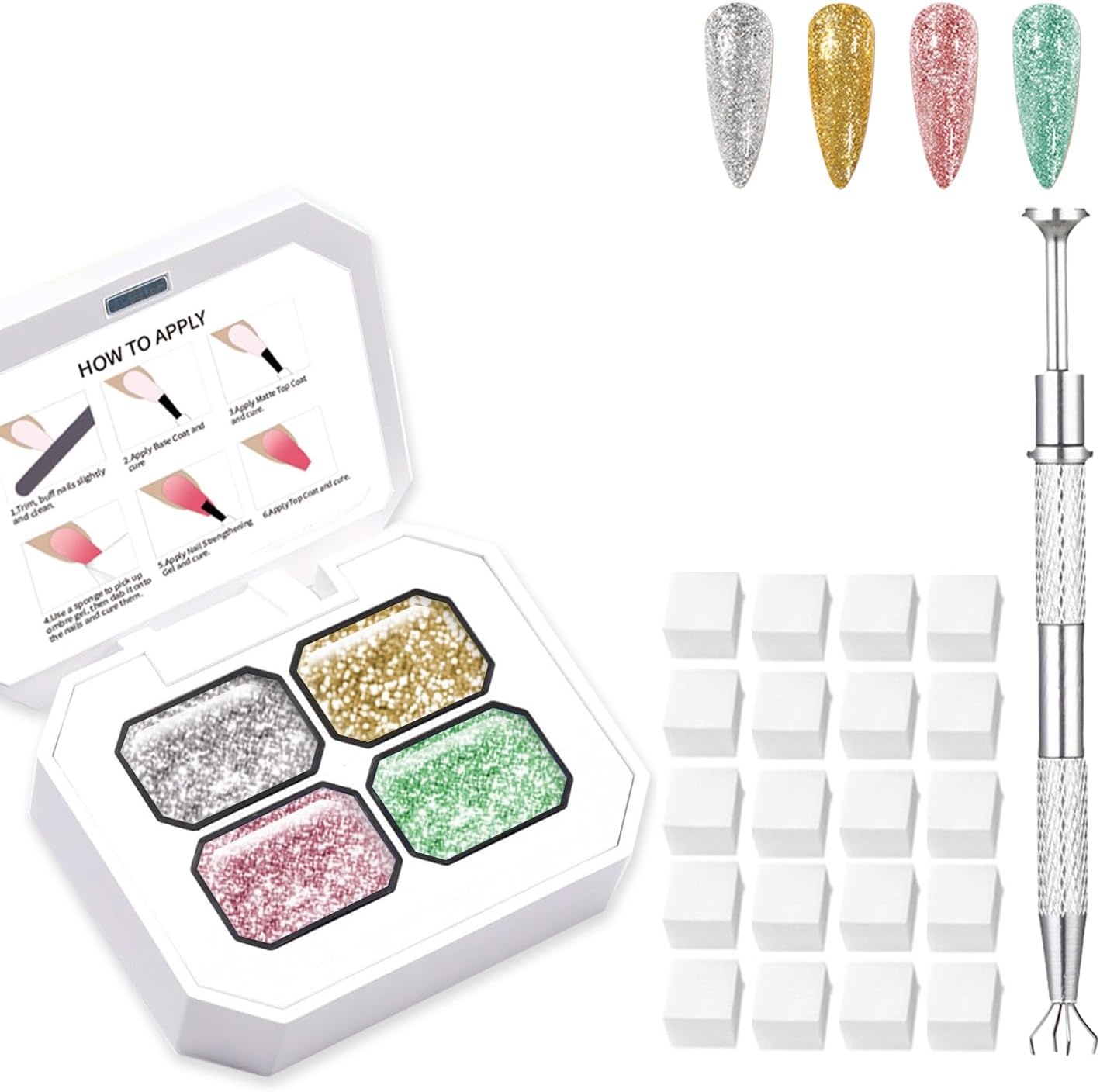 Ombre Gel Nail Polish Kit 4 Colors Gradient Blush Effect Solid Gel Nail Polish with 100Nail Sponges & Grabbing Pen for Beginner Nail Home DIY (B5)