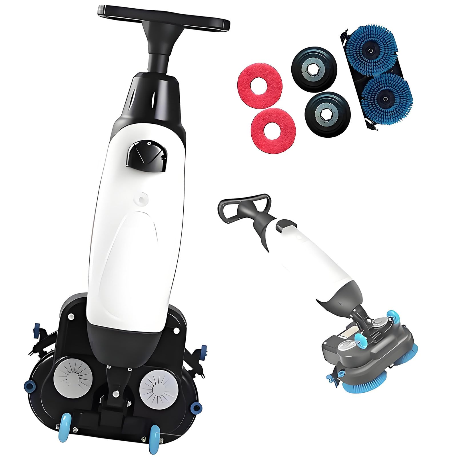 Limpiador Pisos 3 En 1 Industrial Inalámbrico,Fregadora Suelos Automática Uso Comercial,Pulidora Y Fregadora Baldosas,Limpieza Húmeda,Seca Y Pulido,Máquina Portátil para Talleres White