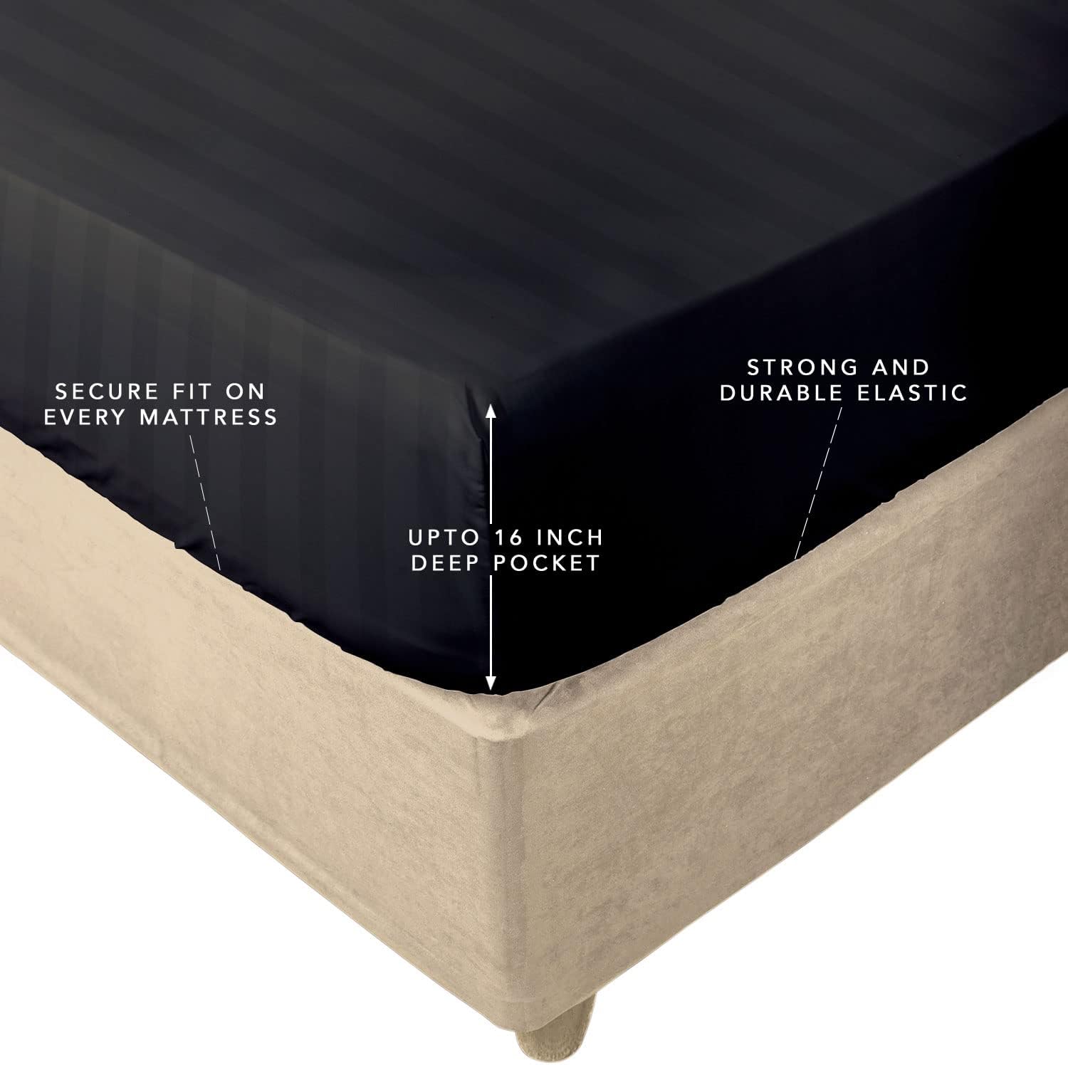 Sunday Home 400 Thread Count 100% Natural Cotton 1 Fitted Sheet Only Damask Stripe Dark Grey King Size Fitted Sheet - 15" Deep Pocket, Long Staple Ultra Soft & Silky Sateen Weave