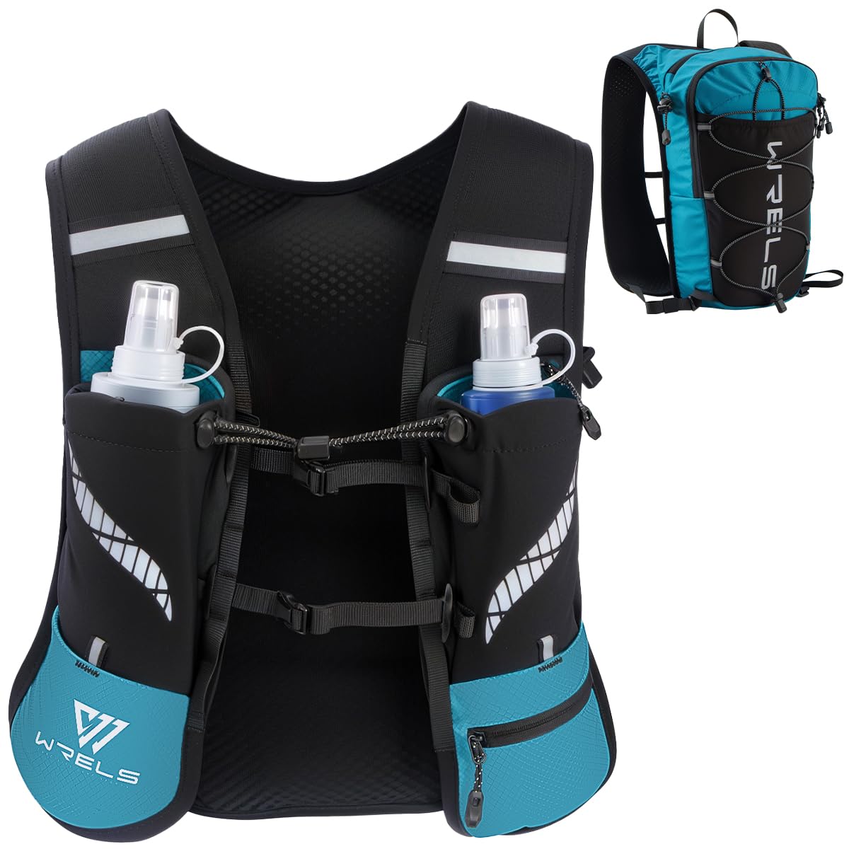 WRELS Running Hydration Vest 8L for Men Women with 10 Pockets，Adjustable Lightweight Running Water Backpack for Marathon Jogging Cycling Hiking