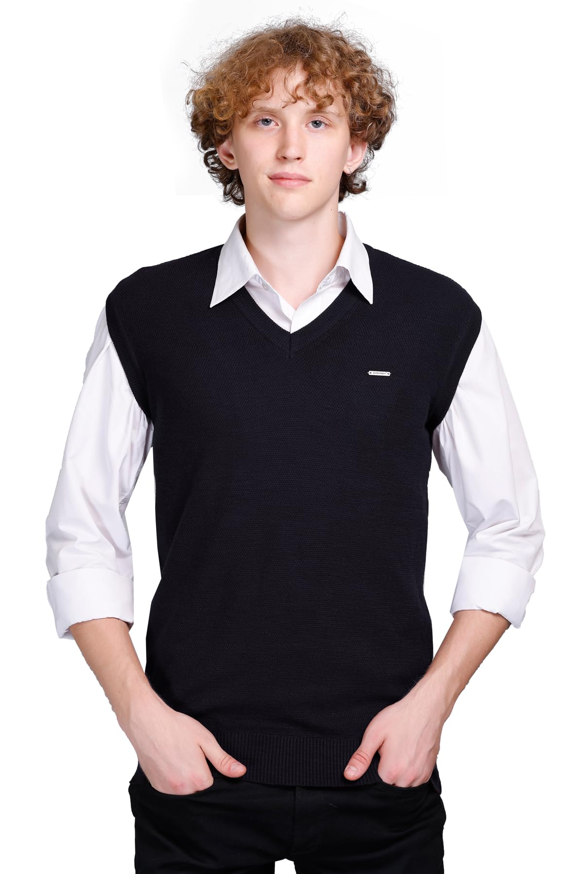 Half Sweater for Men Vneck Woolen Size-M, Navy Blue, Medium