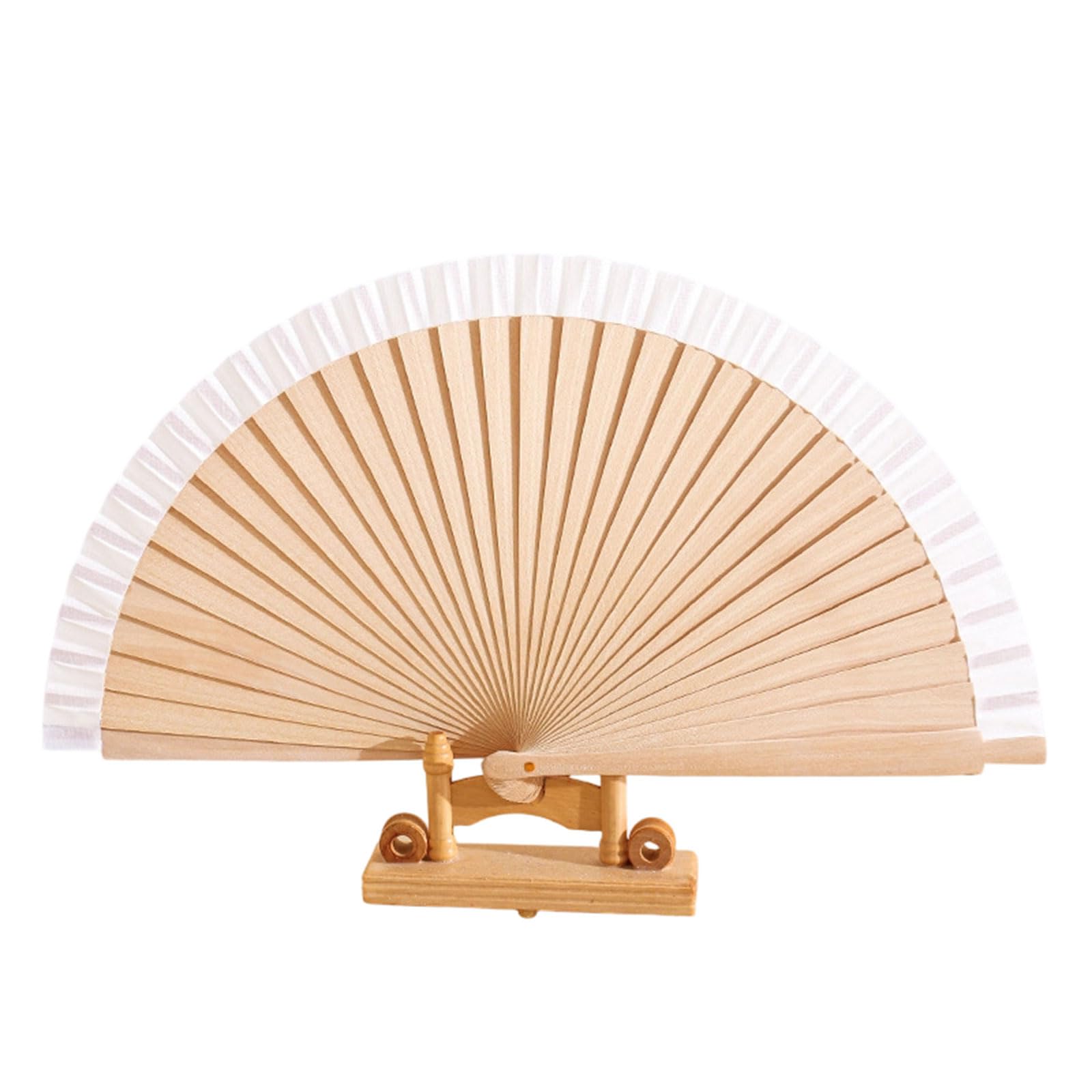 Msioytog White Simple Folding Wooden Fan Foldable Handheld Fan Decorative Hand Fanned, Photography Props For Wedding Home Decorations Wooden Hand Wood Handheld Folding
