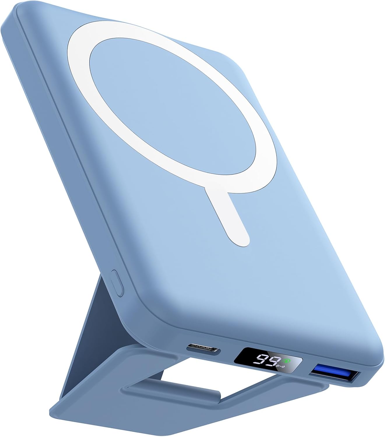 AOGUERBE for Magsafe Power Bank, 10000mAh Foldable Magnetic Battery Pack with LED Display, 3 in 1 Wireless Portable Charger with 22.5W Fast Charging for iPhone 17/16/15/14/13/12 Series-Dark Blue