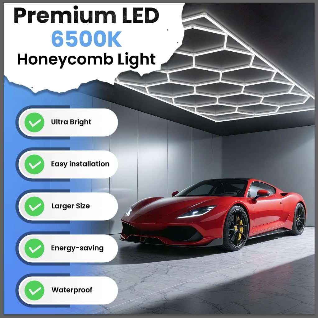 LED Hexagon Lights - Larger Size Hex Lights, 6500K Cool White Light 556W 66720 Lumen, Honeycomb Light for Garage Gym Barber Shop Warehouse Basement