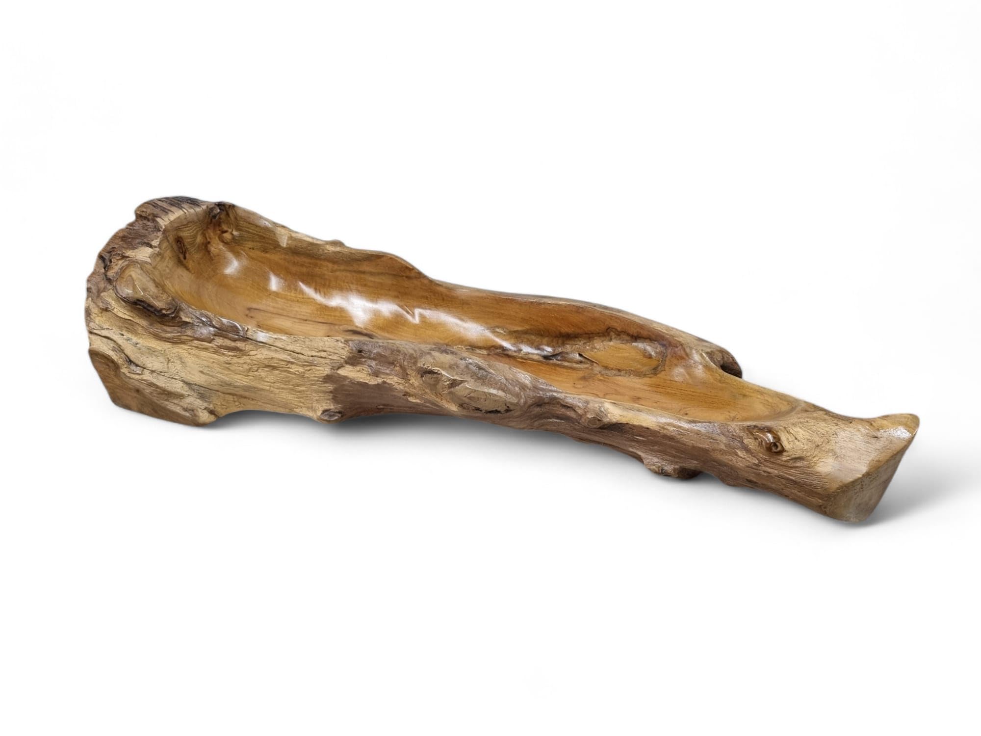 Kinaree Ciotola In Legno Di Radica Di Teak Fatta A Mano - Con Foglia Incorporata - Pezzo Unico Rustico Per Decorazione E Frutta - 35/45 Cm