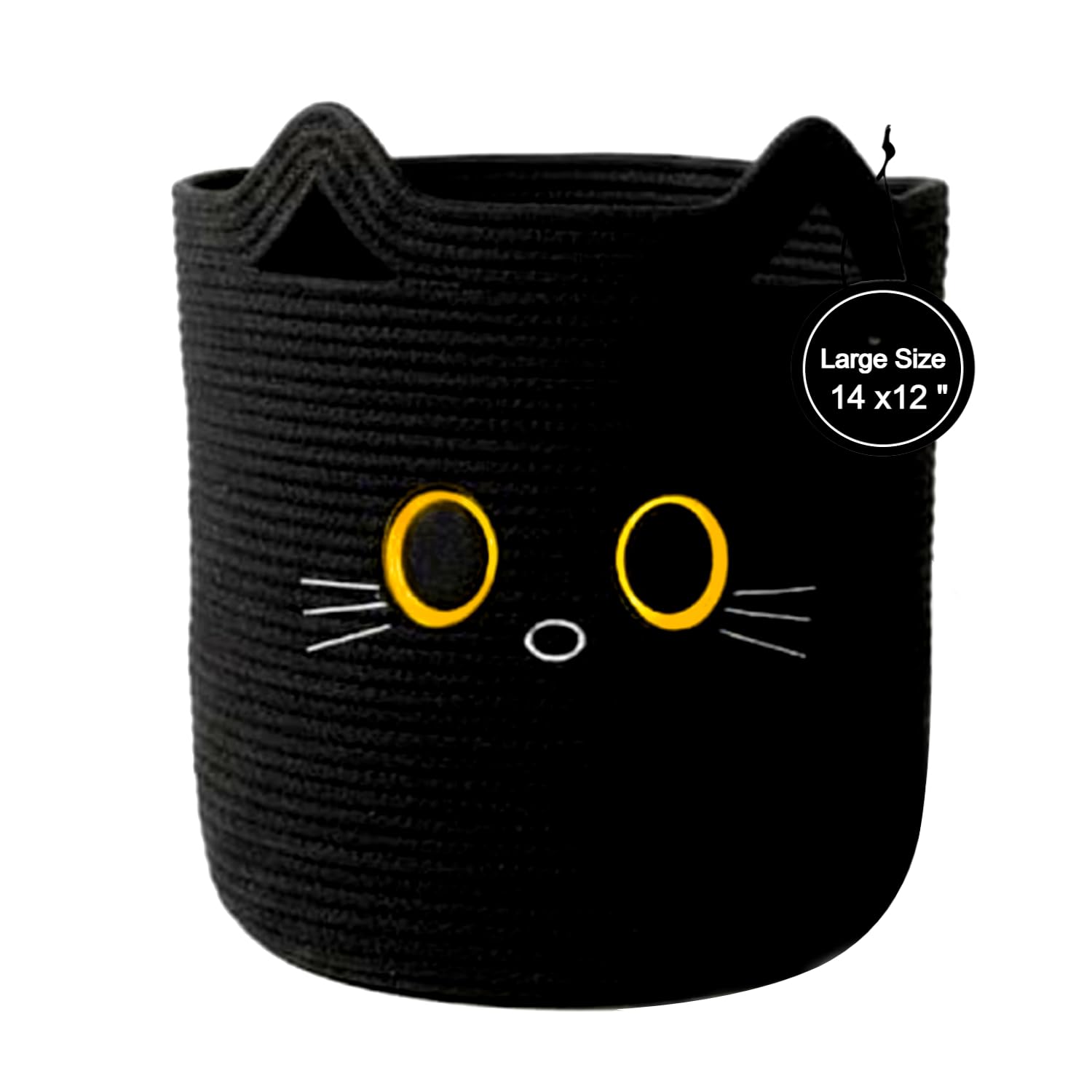 Laundry Basket for Kids, 14" x 12" Woven Cotton Rope Laundry Hamper, Foldable Toy Storage Basket with Animal Face Design & Cutout Handles, Baby Nursery Storage Bin, Nursery Decor Gift