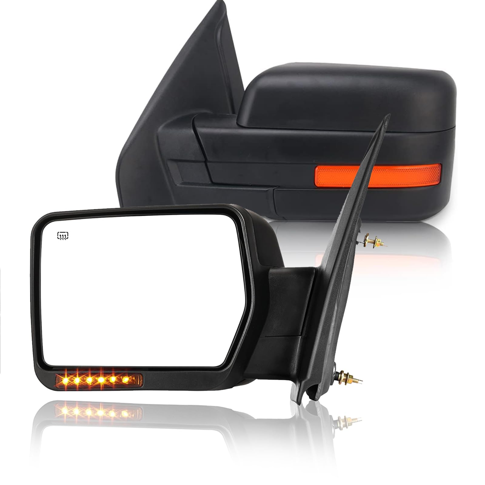 Towing Mirror Replacement Fit for 2007-2014 F150,POWER HEATED,AMBER SIGNAL,BLACK,LEFT(Driver Side)