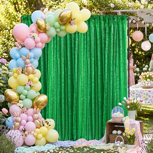 Image of Green Sequin Backdrop Curtains-1 Panel 3FTx8FT Green Backdrop for Wedding, Glitter Party Decorations Background Drapes for Birthday Party Anniversary Graduation Photo Booth Decor
