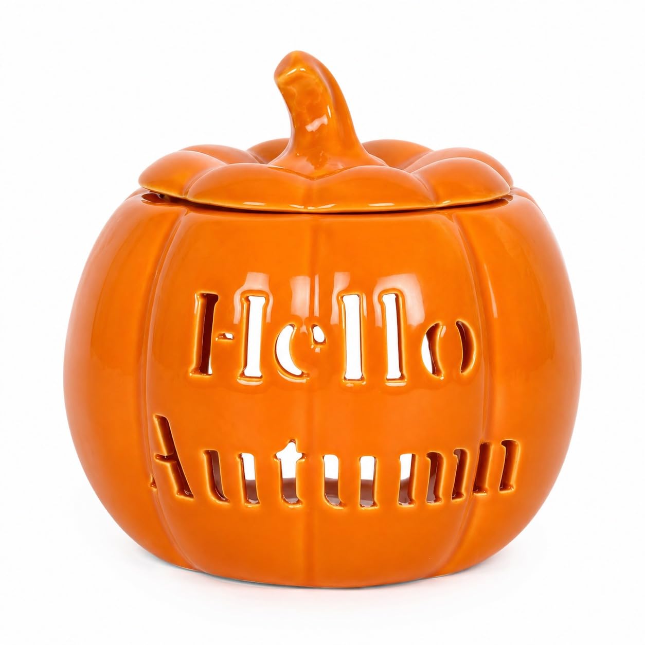 RT ESSENTIALS Ceramic Pumpkin Wax Melt Burner with Lid, Halloween Wax Melt Burner, Wax Warmer for Wax Melts & Essential Oils, Tealight Oil Burner, Home Fragrance Burner, (Hello Autumn)