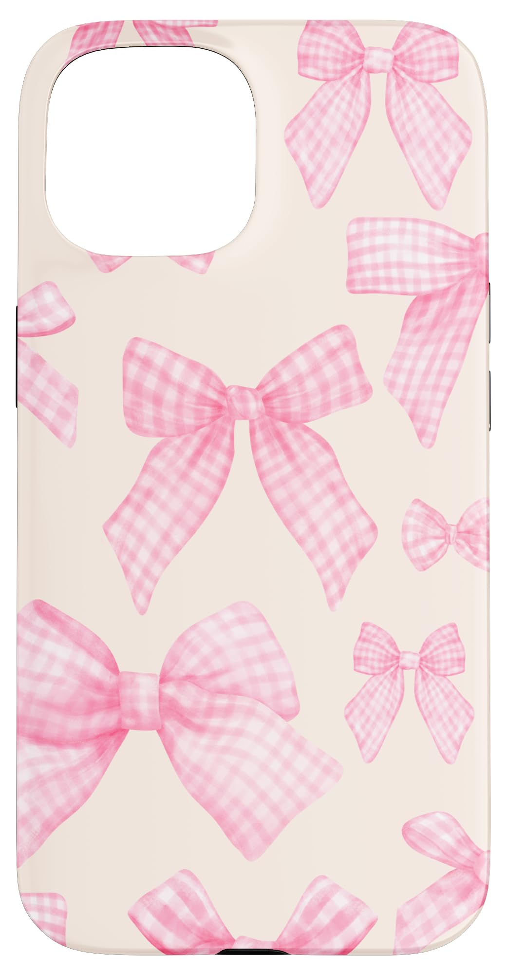 Pink Gingham Bow Beige Coquette Aesthetic Cottagecore Girly Case for iPhone 15