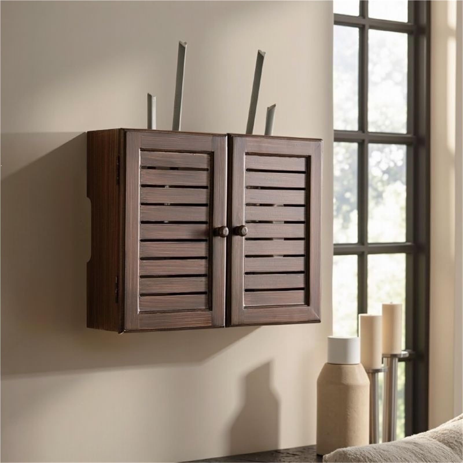 Armoire pour Routeur WiFi Fixation Murale, BoîTier dé Coratif pour Dissimuler Le Routeur WiFi, BoîTe de Rangement pour Routeur(Blanc,13.3x9.4in/34x24cm)