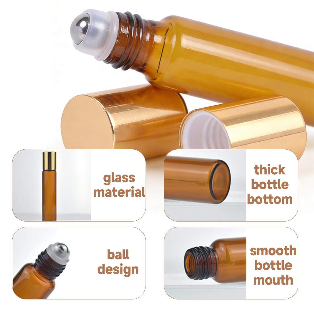 10 Ml Roll On Vuoto Per Oli Essenziali, 10 Pezzi Bottiglie Roll On Per Oli Essenziali, Boccette Vetro Con Sfera In Acciaio Inossidabile, Per Profumi, Oli Essenziali E Cosmetici