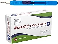 Dynarex Medi-Cut #15 Retractable Safety Scalpel - Disposable Stainless Steel Blade, Sterile & Individually Wrapped, Box of 10
