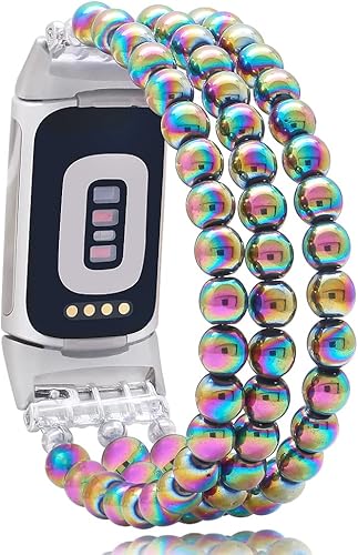 C&L Accessories Compatible con Fitbit Charge 5 bandas de piedras preciosas naturales hechas a mano ajustable pulseras de repuesto para mujeres y