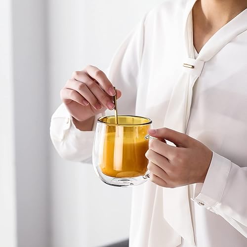 Miniatura 3 de Coloridas tazas de café de vidrio de borosilicato de doble pared, juego de 4, 11.6 onzas, tazas de café aisladas con asa para té americano y helado