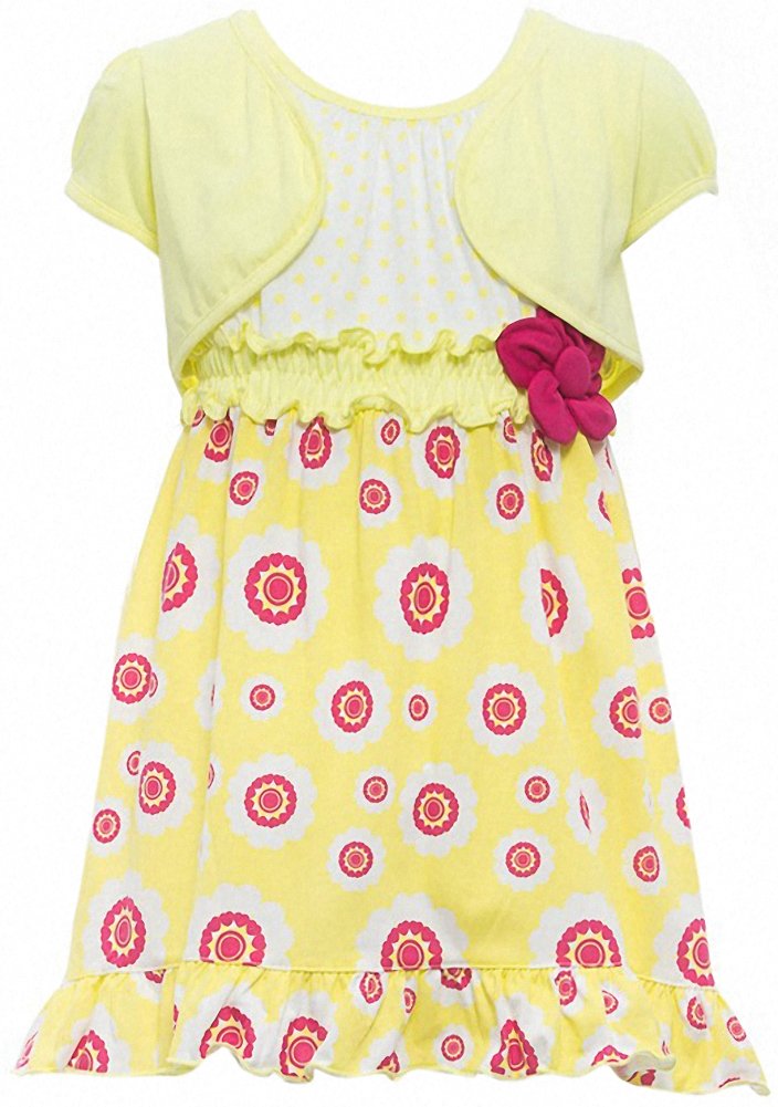 ToBeInStyle Girls Two Piece Short Sleeve Dress and Matching Bolero Crop Cardigan Assorted Prints Cotton Blend Summer Outfit