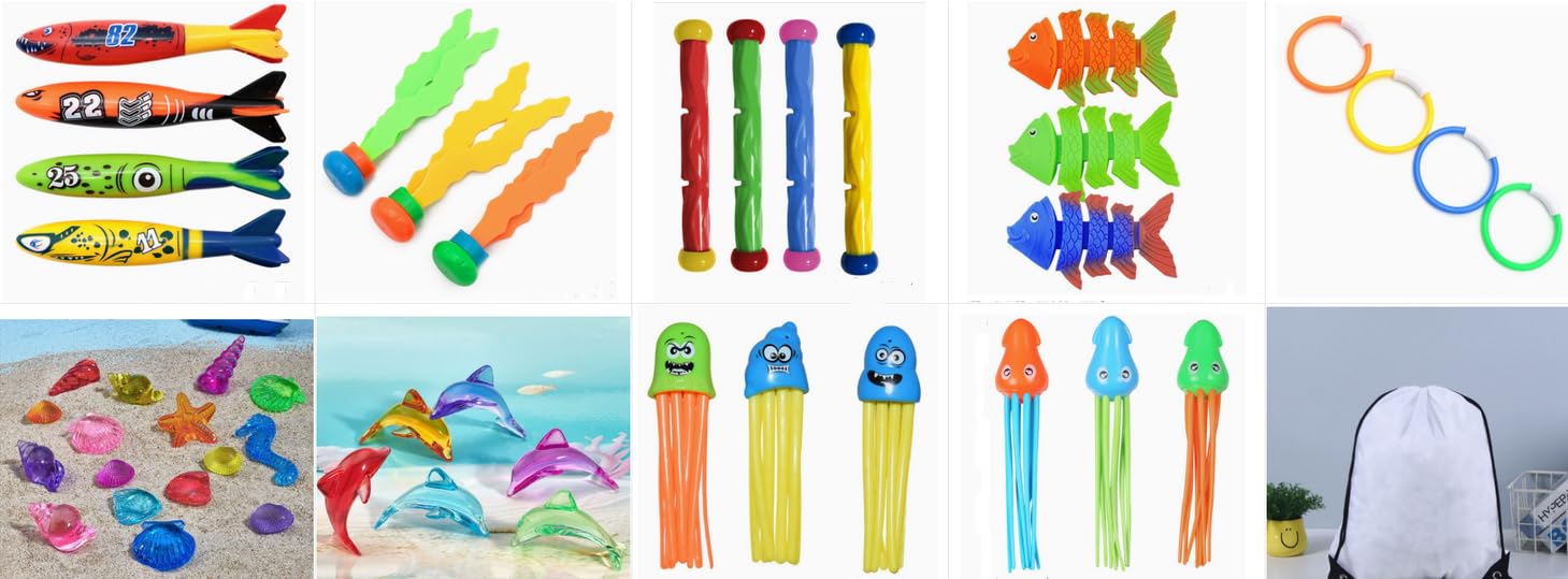 VEYLIN Pool Diving Toy Set, 39 Pieces Swimming Sinkers for Kids Torpedo Octopus Monster Swimming Underwater Pool Training Toys Ages 3 and Up