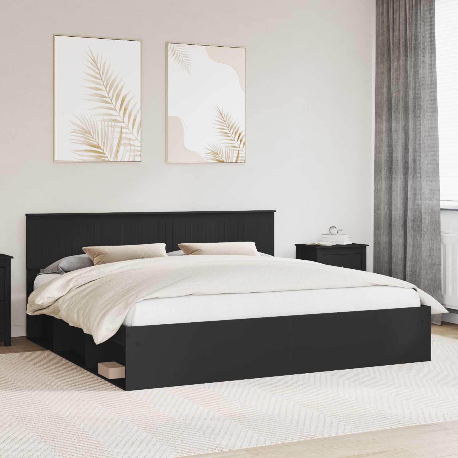 Estructura de Cama Negro 200 x 200 cm Madera de Pino Macizo