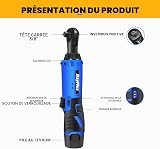 DayPlus Clé à cliquet 12V à batterie 3/8" Sq entraînement, cliquet électrique 40Nm, 2300RPM, angle droit à 90°, 2× batterie, 7PCS douilles pour construction mécanique, construction mécanique, tâches - 2