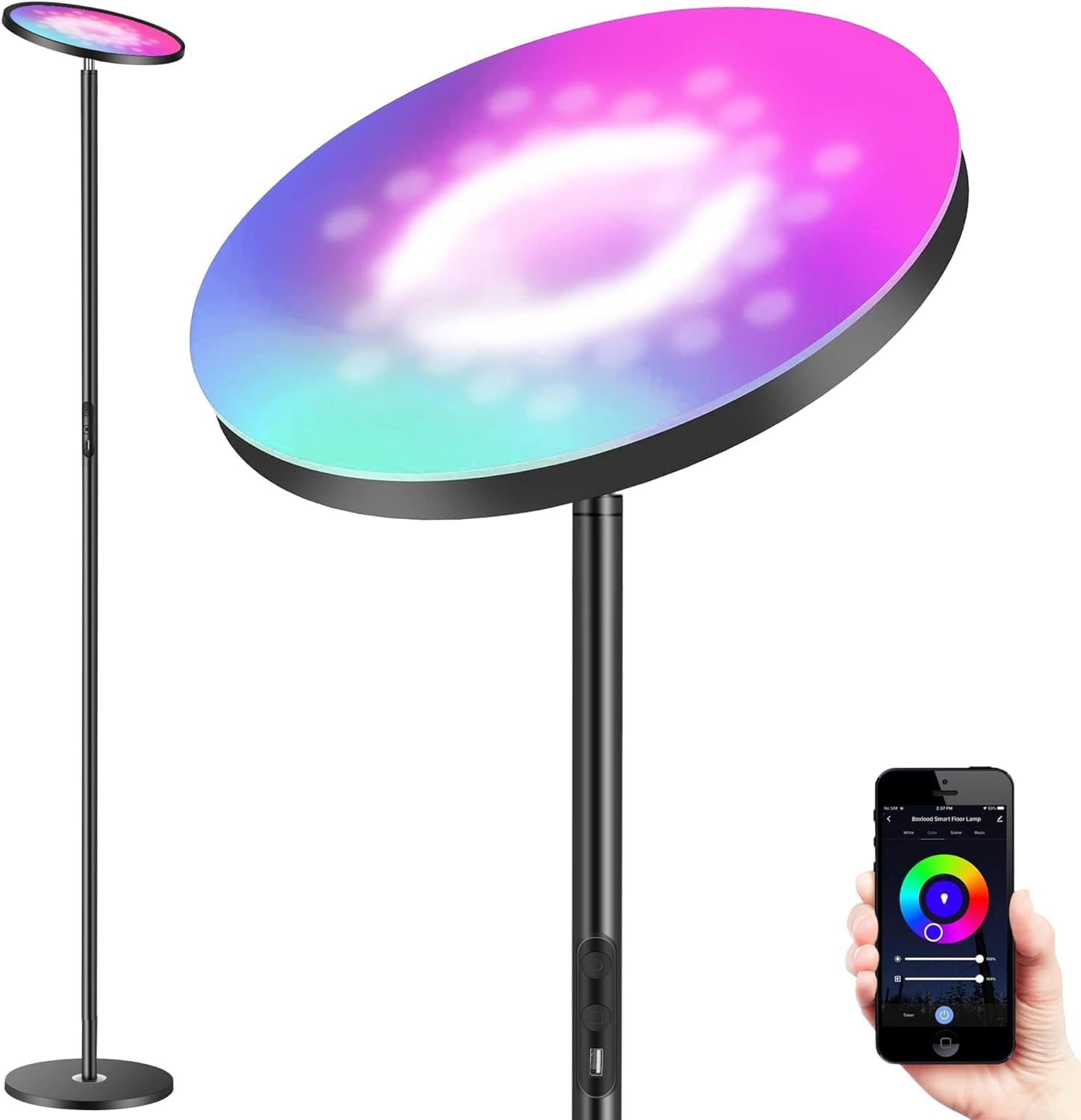 Upgraded 30W Smart Floor Lamp with USB, Double-Side Lighting & Color ...