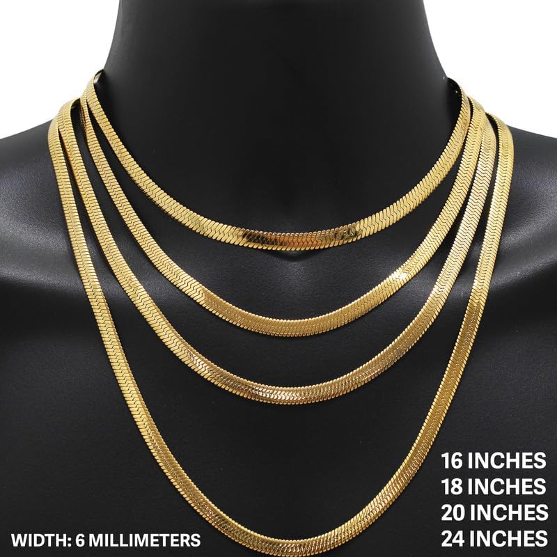 generic 316L Stainless Steel 18K White/Yellow Gold Finish 5-6MM Herringbone Chain Necklace For Women & Men 16″-24″