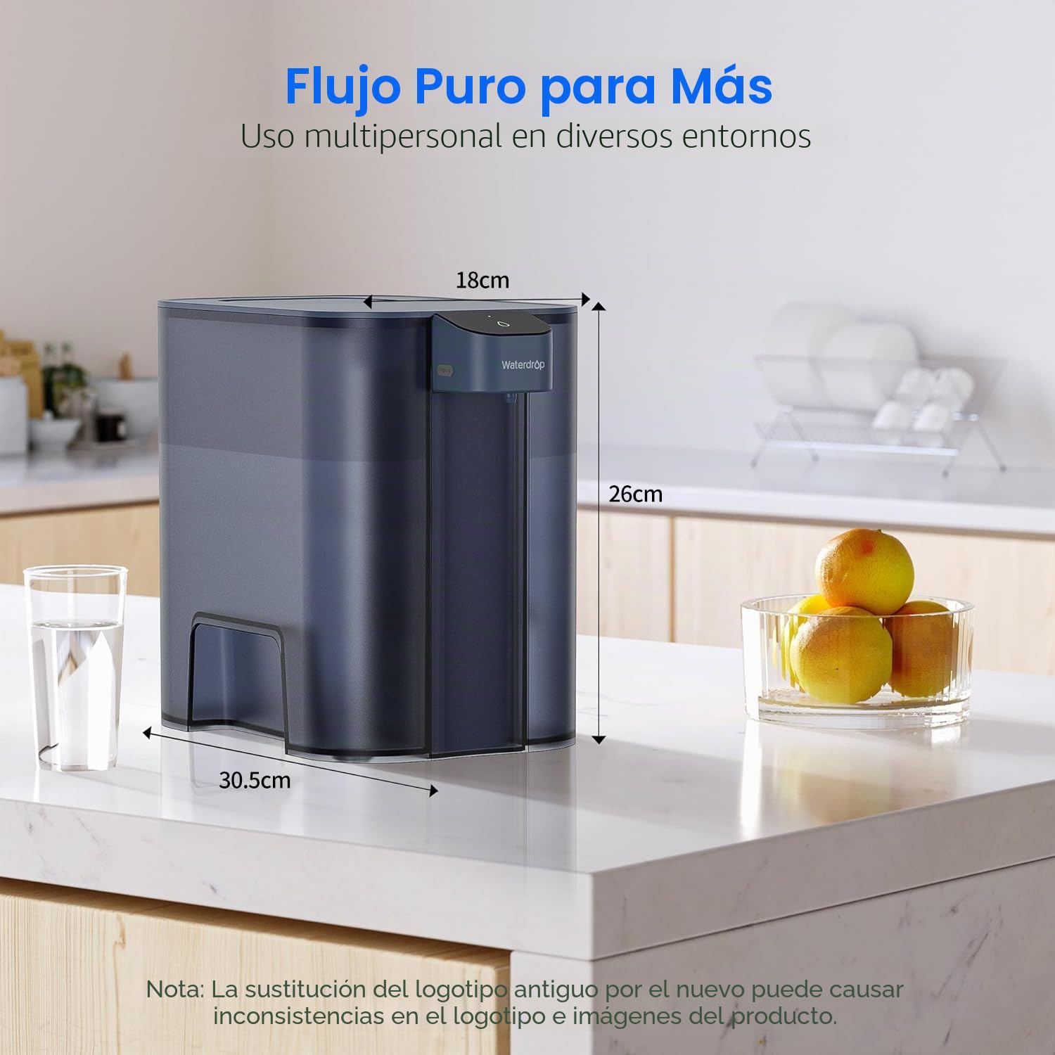 Waterdrop Mega Jarra Eléctrica con Filtro de Agua con Filtro de 3 Meses, Sistema de Filtro de Agua para Encimera de 6L, Reduce Cloro, Plomo, Mercurio, Reduce PFAS, PFOA/PFOS, 757 Litros, Azul