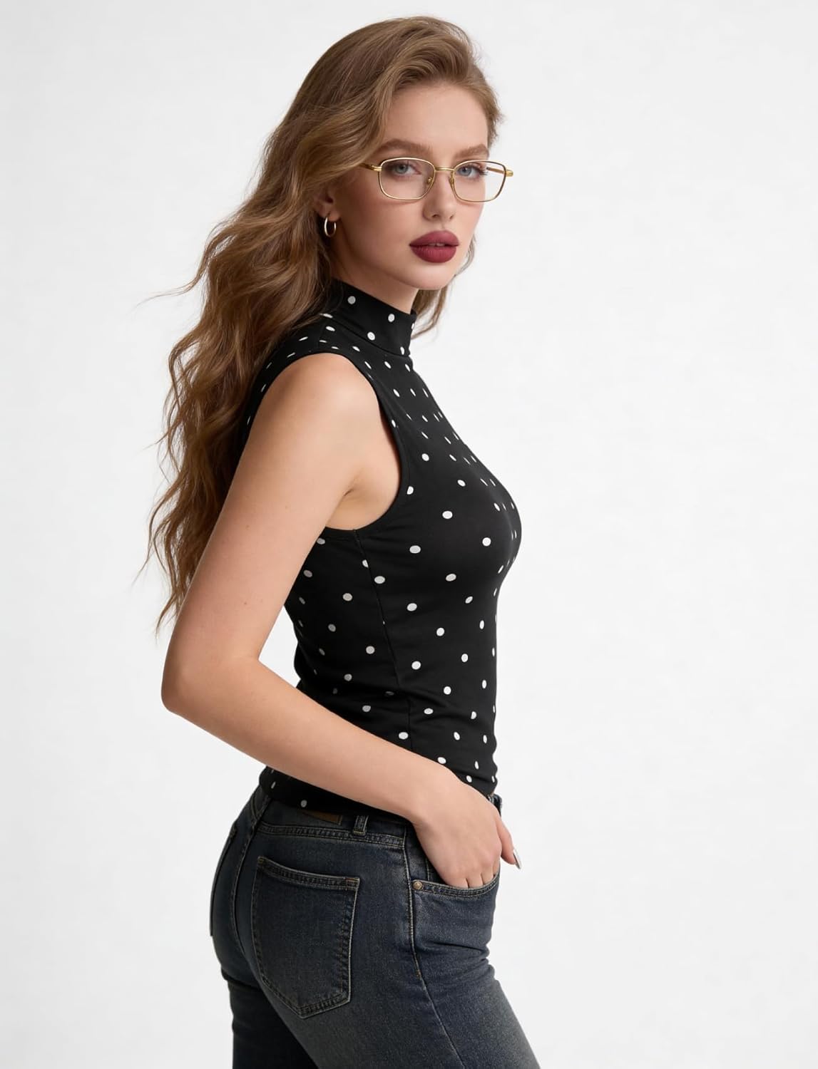 Womens Sleeveless Mock Turtleneck Tank Top Slim Fit Shirt Lightweight Layering Tee Casual Office Wear - Image 2