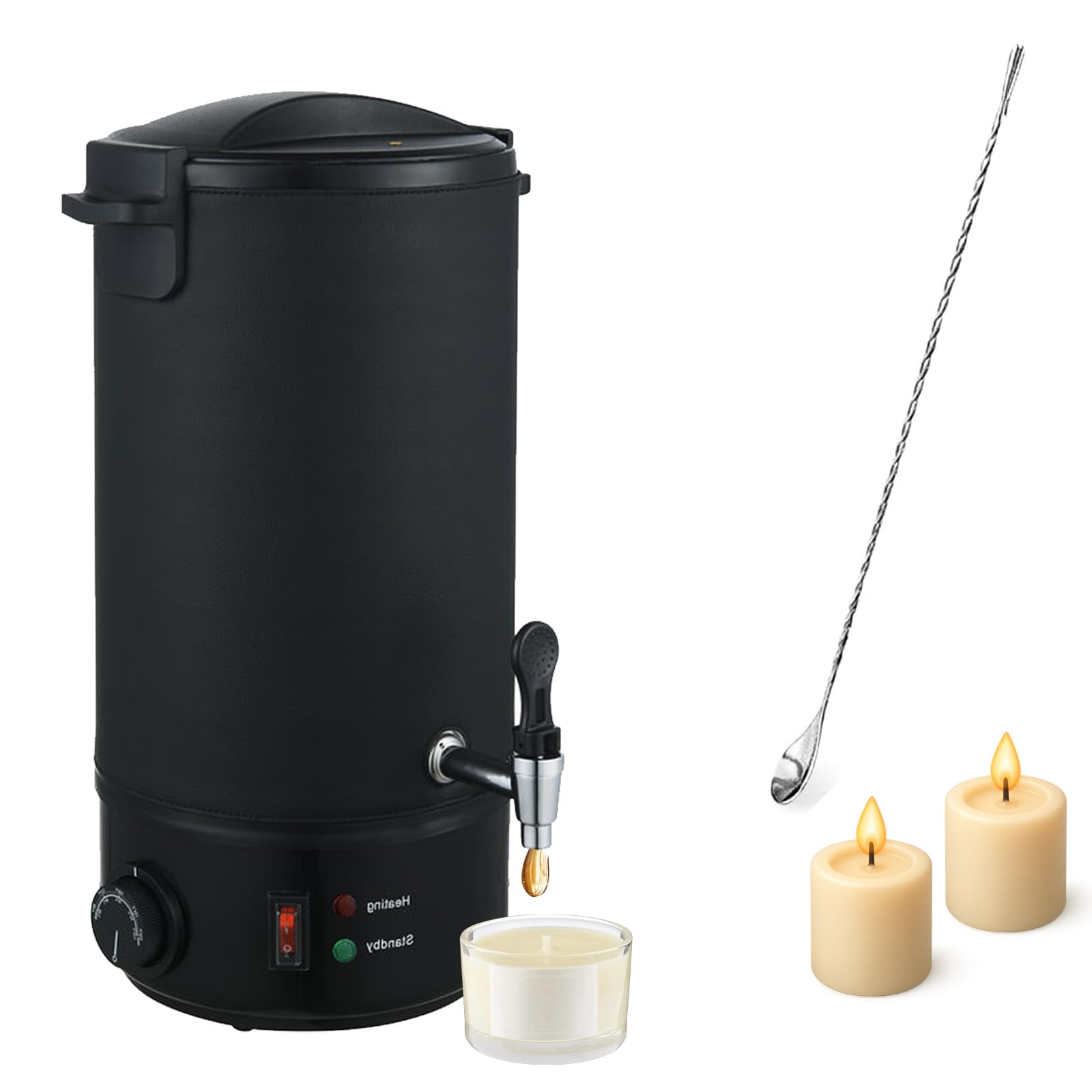 BAKENLON Derretidor de cera eléctrico, olla de cera de 8 l, para hacer velas, kit de fabricación de velas, olla de cera de acero inoxidable 304 con tapa y regulador de temperatura, ajustable de 30 a