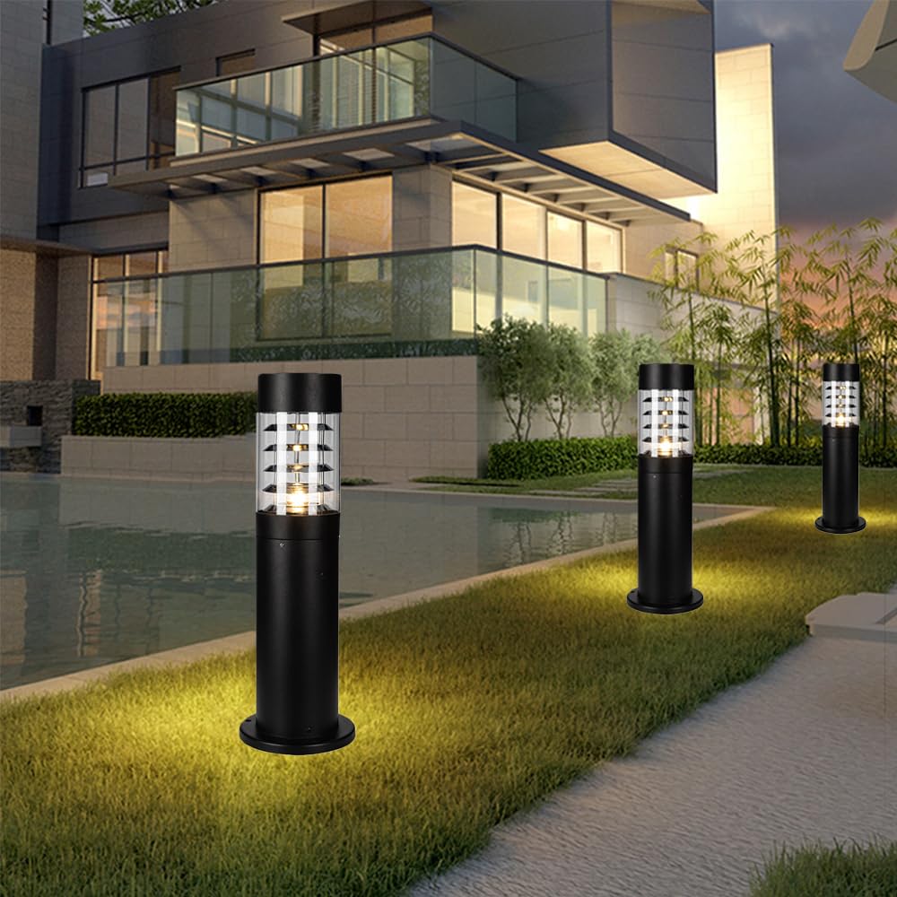 Mengjay Farolas Exterior Jardin,Negro LED Lampara de Jardin IP65 Impermeable Lámpara de Columna,Lámpara de pie para exterior E27 Luz Exterior, para Villa Hotel Patio Terraza