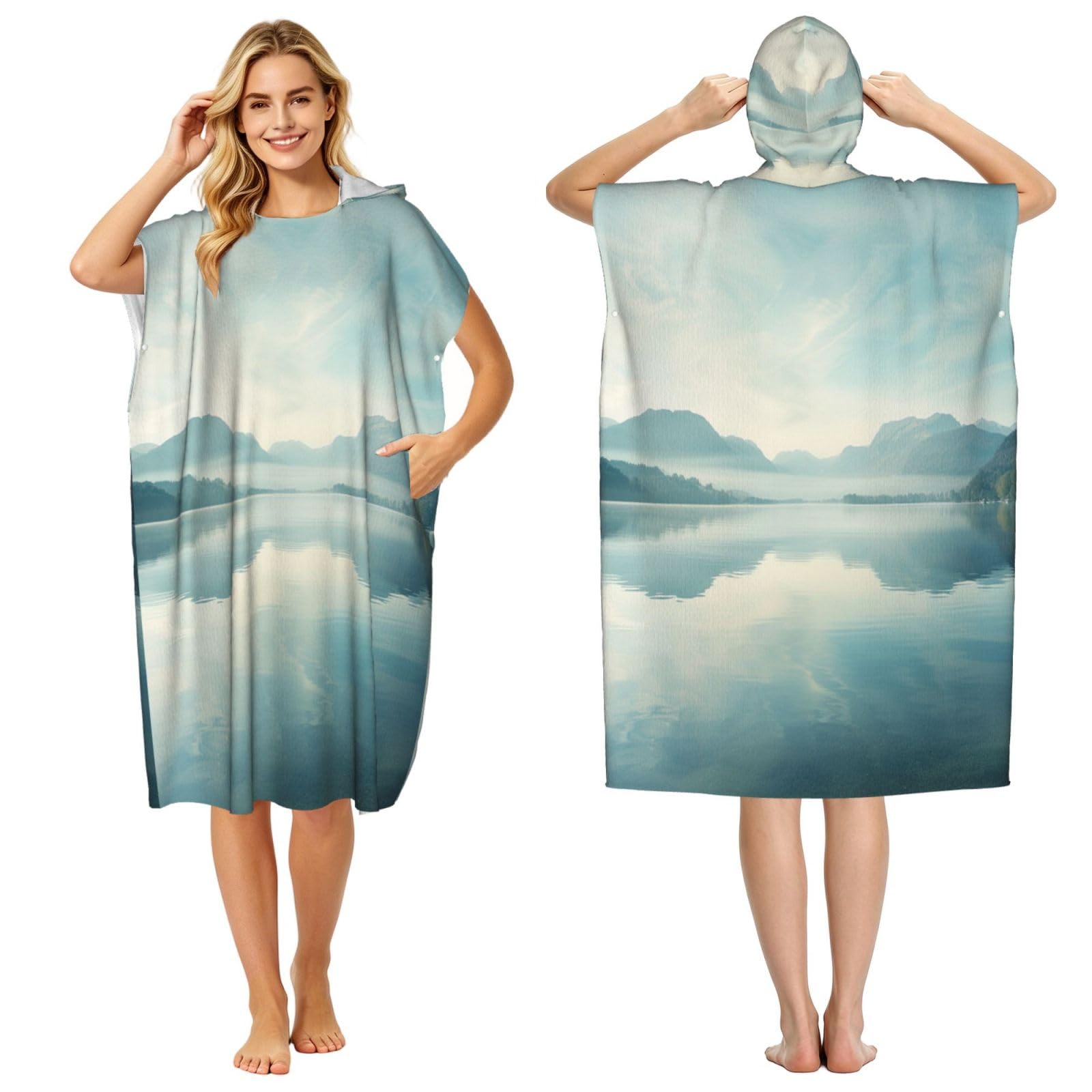 DTHKJNLSF Lake Adult Hooded Beach Poncho Towel