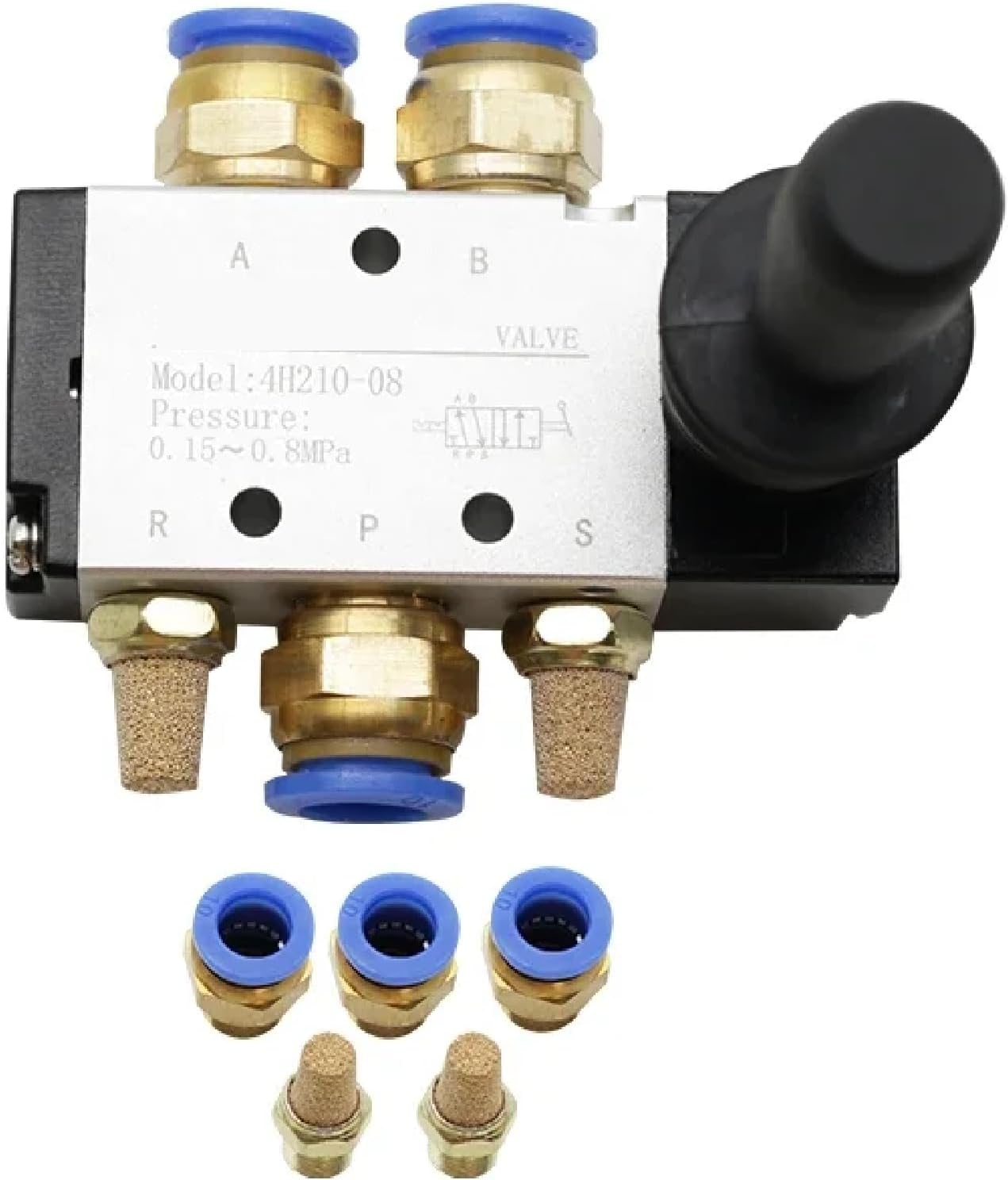 4H210-08 5/2 Way Pneumatic Hand Lever Operated Air Control Valve, 2 Position 5 Port, 1/4 Inch, 0~0.8MPa (4H210-08 w PC6-02)