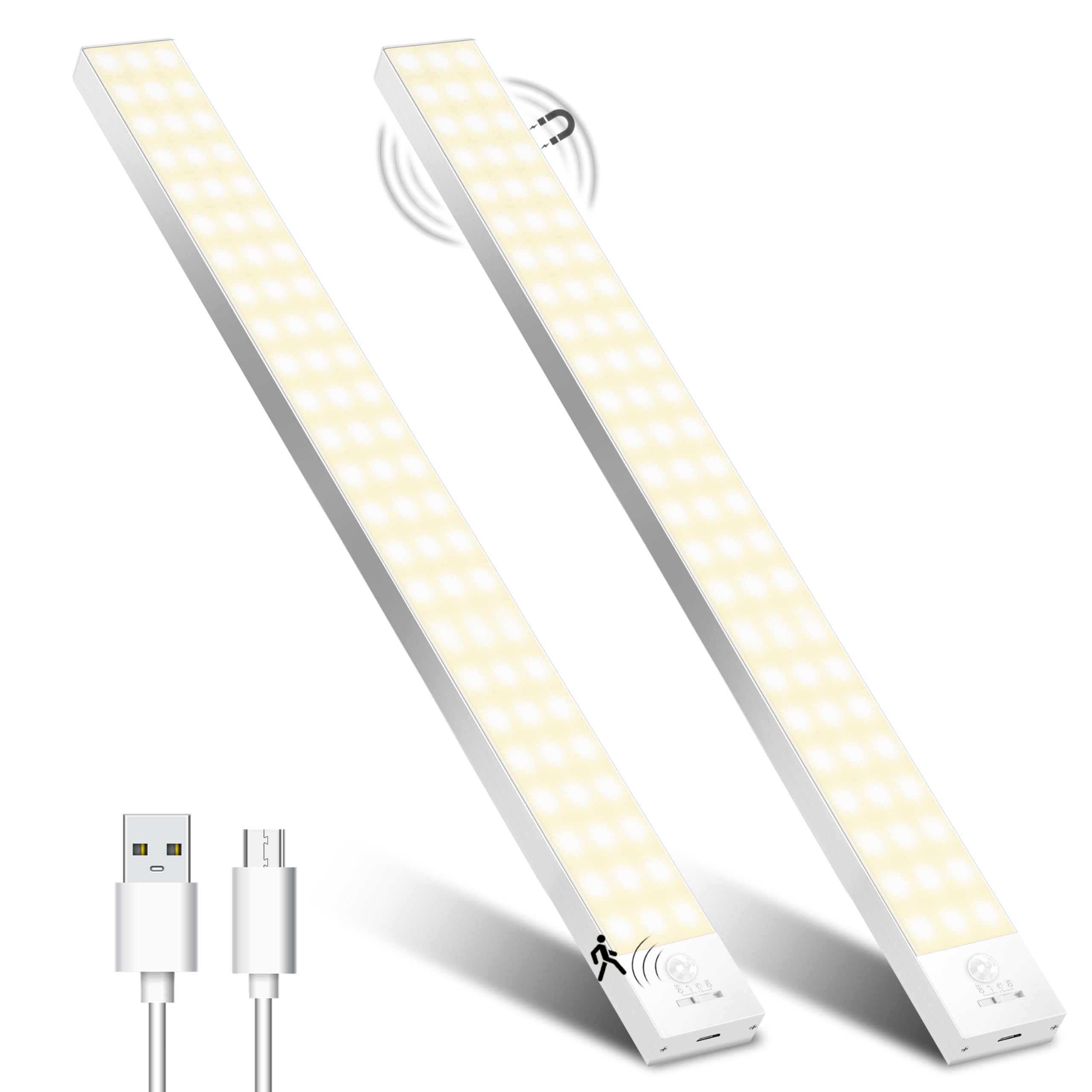 Schrankbeleuchtung LED mit Bewegungsmelder 32cm 3Stück Schranklicht Schrankleuchte Led Leiste Batterie USB Wiederaufladbar Unterbauleuchte Küche Schrankleuchten für Kleiderschrank,Treppe,Kofferraum,RV