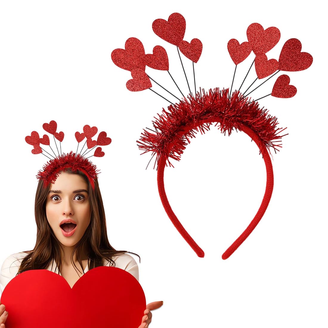 BAUCH Cerchietto con Cuore Rosso Paillettes per San Valentino, Accessorio Capelli per Donna e Ragazza, Ideale per Matrimoni e Feste