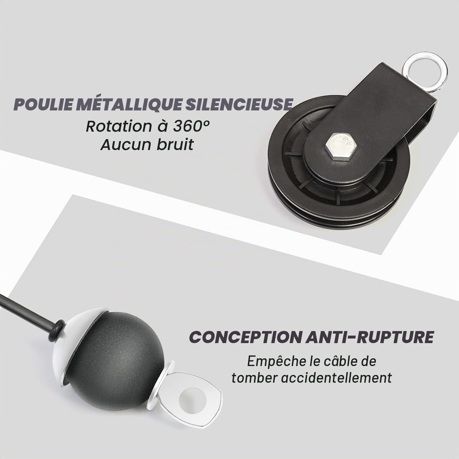 Leogreen Kit Poulie Musculation, pour LAT Machine 2 Modes et 3 poignées | Cable Rouleau, 180cm & 230cm câble,silencieuse rotative à 360° pour Biceps, Bras, Avant-Bras, Épaule
