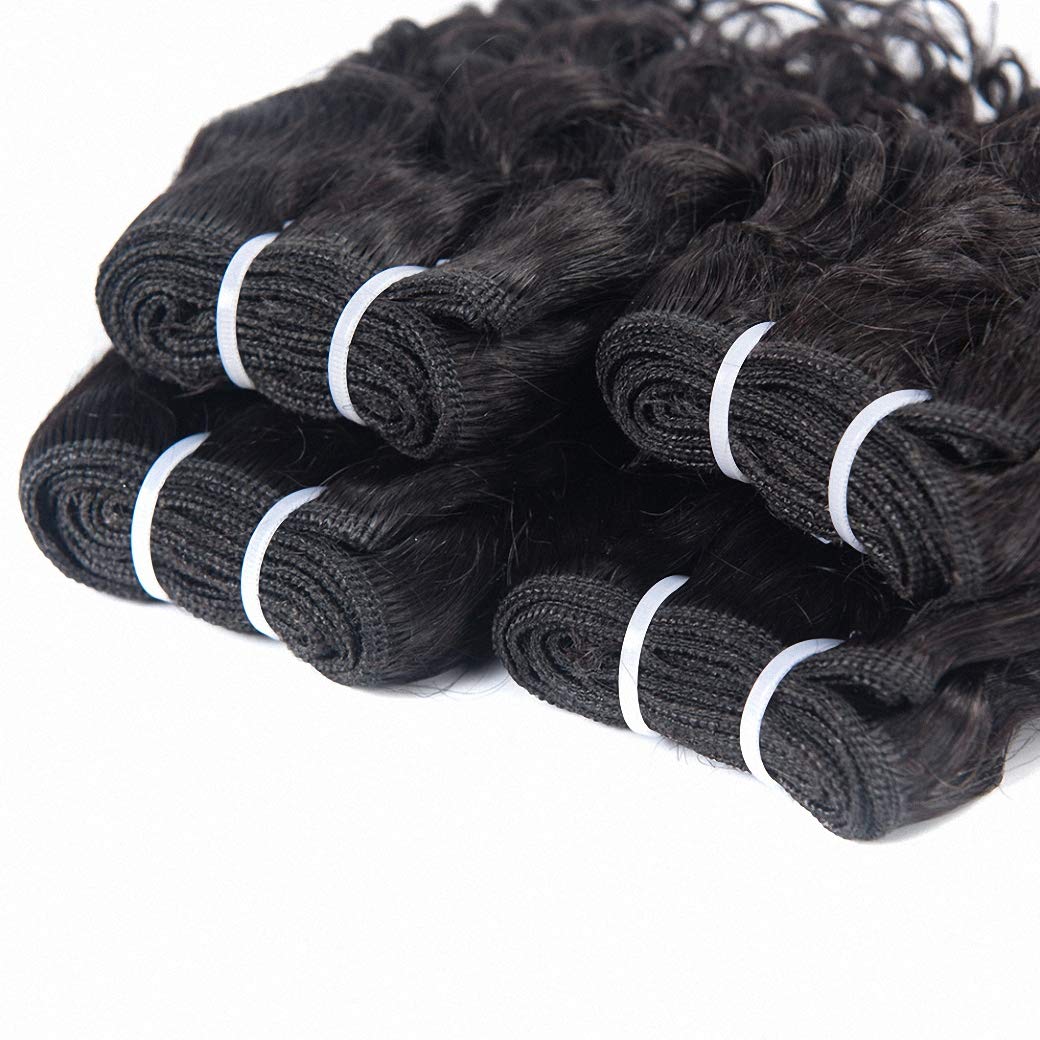 Brazilian Water Wave Human Hair Weave 4 Bundles 8 Inch Ocean Wave Real Virgin Remy Unprocessed Short 4Bundles Sew In Hair Extensions Wet And Wavy 10A Grade Natural Black Color For Women Girls 50g