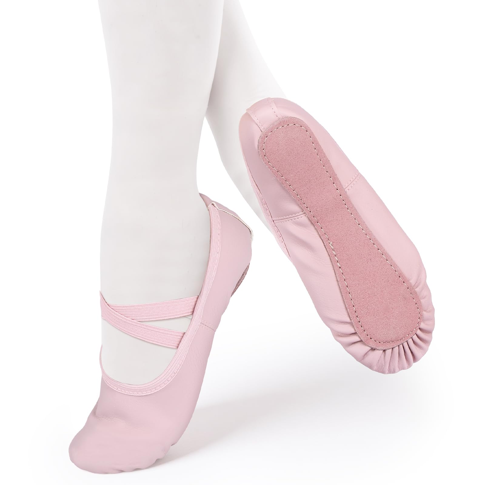 Dziewczęce baletki, buty do tańca różowej skóry, jednoczęściowa skórzana podeszwa, buty do tańca i gimnastyki dla dziewczynek