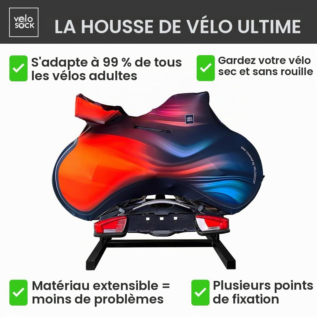 VELOSOCK Housse de vélo pour porte-bagages de voiture Motion Wave – Protection complète du vélo, facile à transporter, résistante à l'eau et durable – pour vélos de route