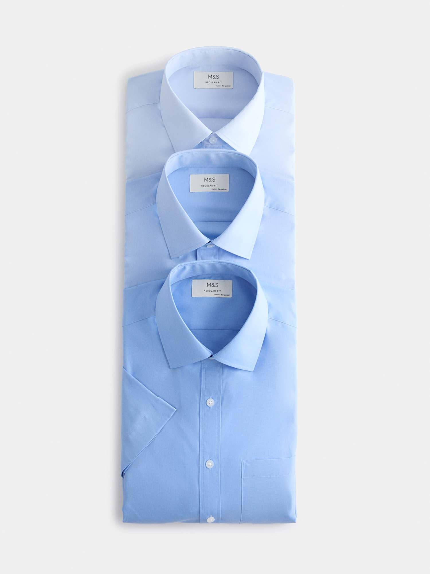 Marks & Spencer Camisas Fáciles de Planchar de Manga Corta para Hombre Pack de 3, Ajuste Normal