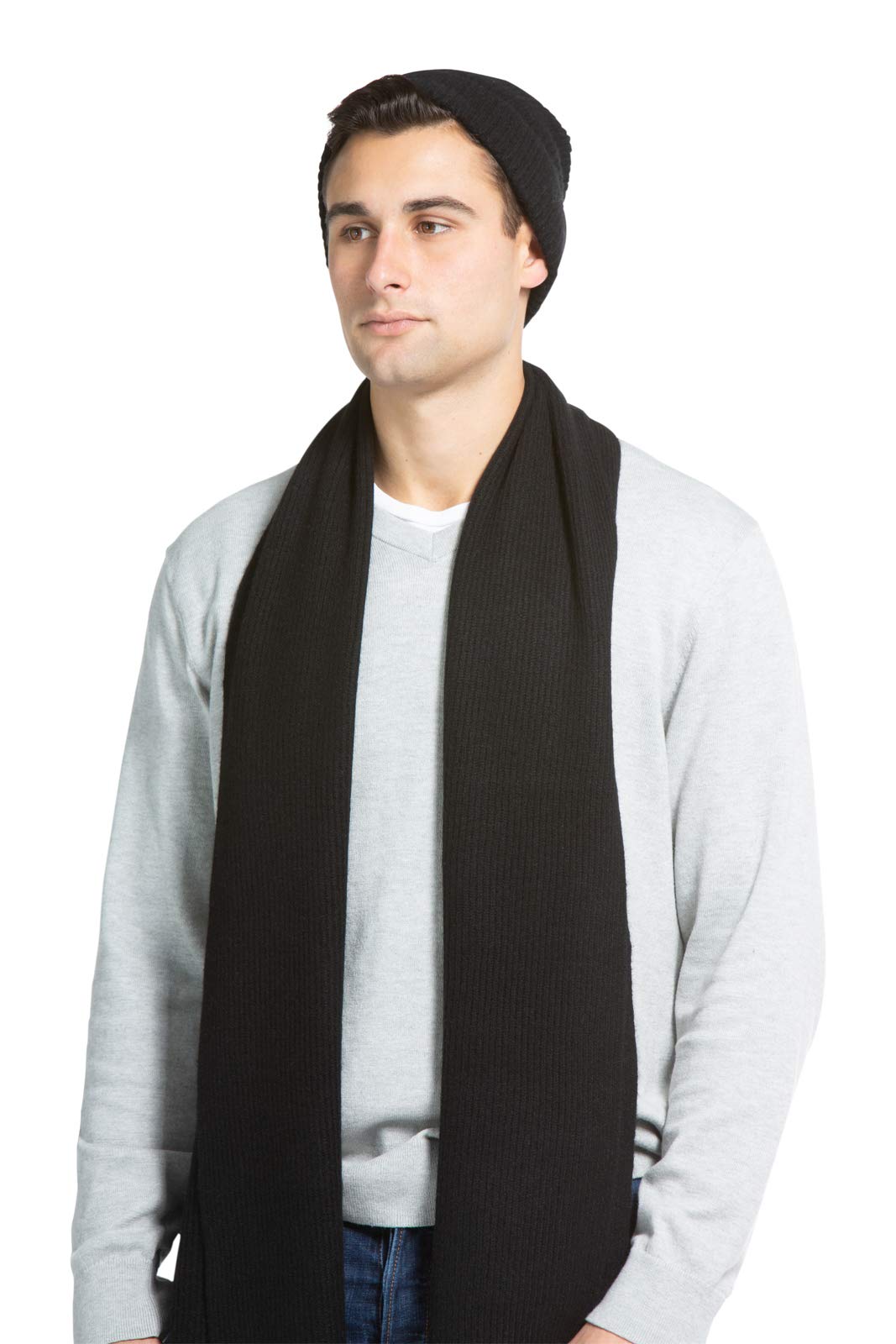 fishers finery Men's 100% Cashmere Ribbed Knit Hat and Scarf Set; Gift Box-picture-12