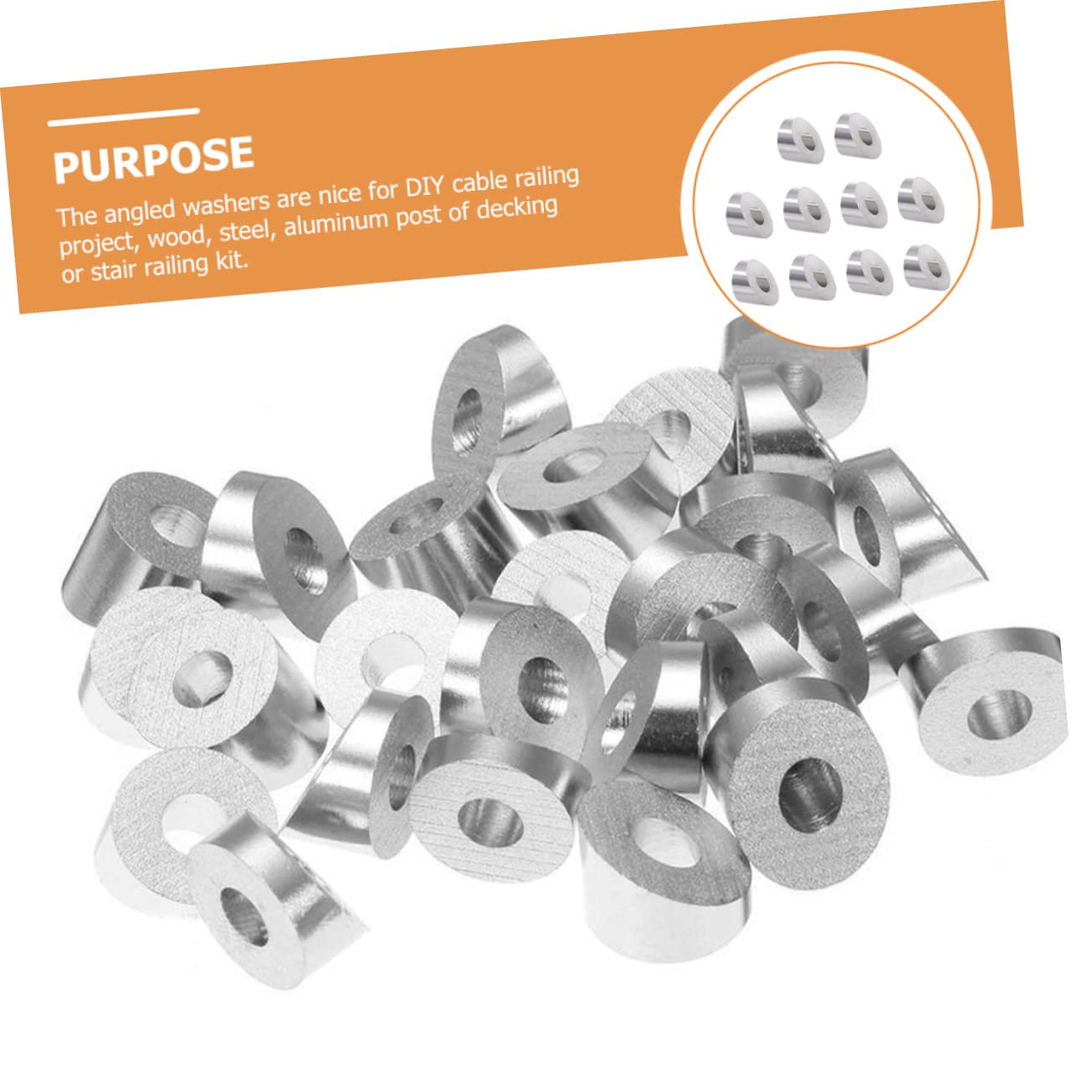 KICHOUSE 10pcs Angle Beveled Washer for Cable Railing High Hardness Stainless Steel for Stair and Deck Applications for DIY Projects